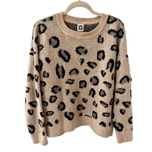 Anne Klein Women's XL Leopard Print Knit Sweater Crew Neck Pullover